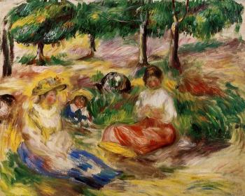 Pierre Auguste Renoir : Three Young Girls Sitting in the Grass